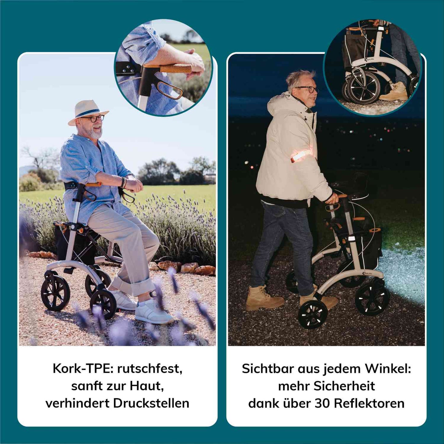Saljol Allround Rollator AR62 Leichtgewicht mit Vollausstattung - (HMV: 10.50.04.1261) / Sitzhöhe 62 cm