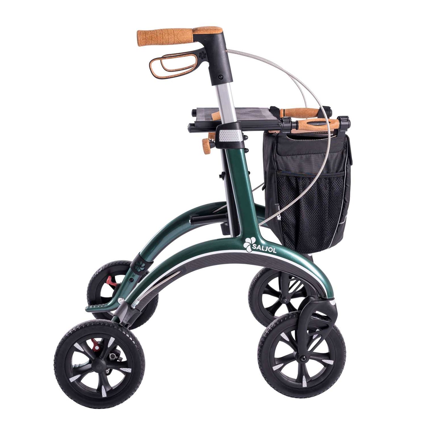 Saljol Carbon Rollator CR62 mit Schleifbremse für sicheres Bergabgehen - Vollausstattung (HMV: 10.50.04.1260) / Sitzhöhe 62 cm