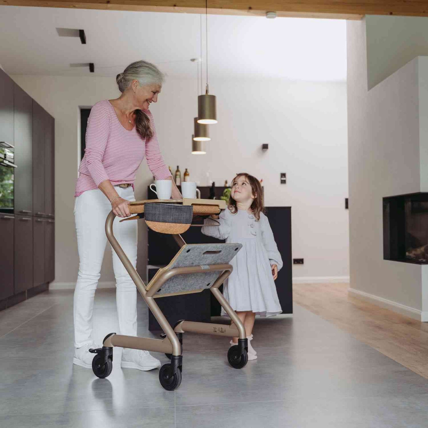 Saljol Wohnraumrollator WR53 mit Sitzfunktion (360°-Drehbar) - Vollausstattung / Sitzhöhe 53 cm