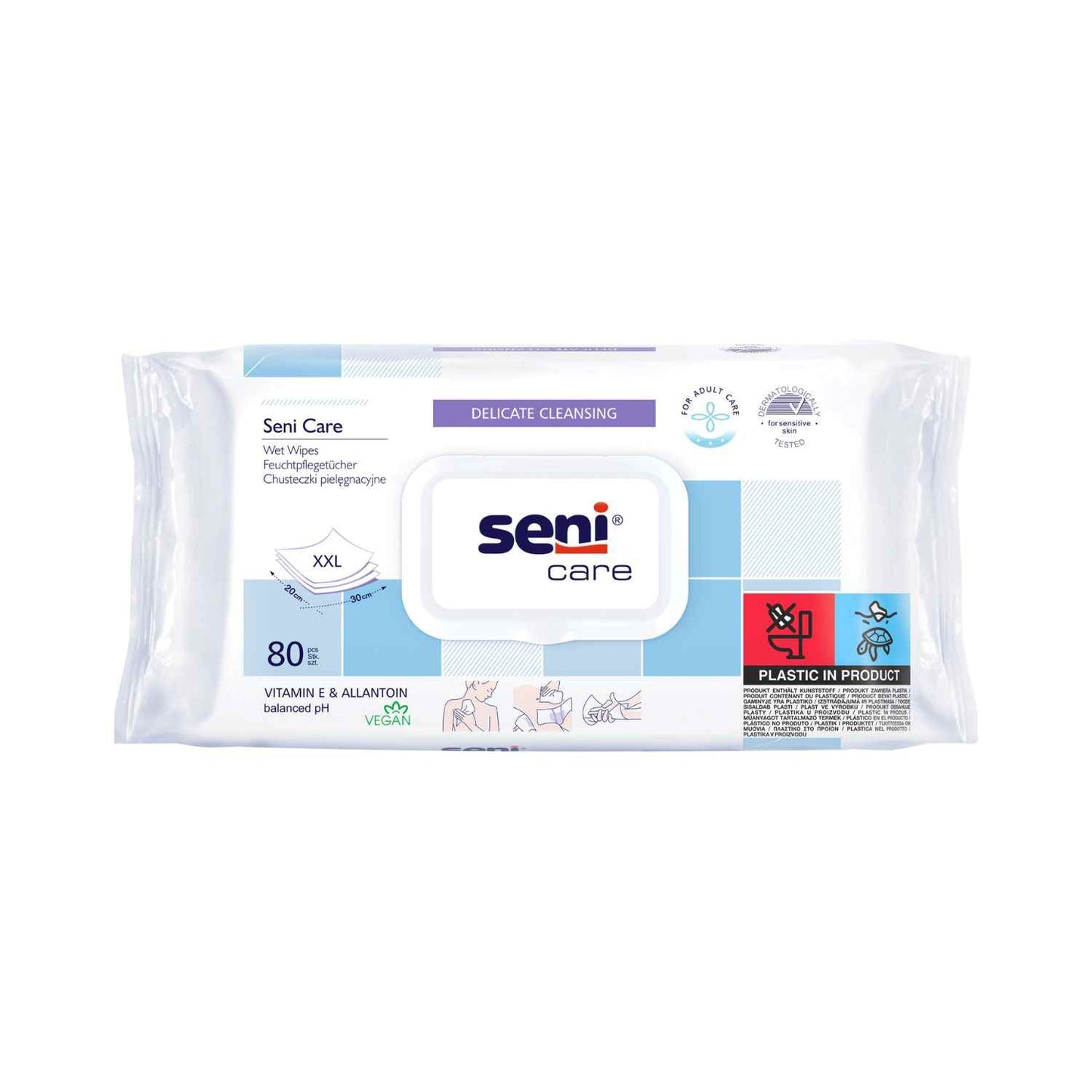 Seni Care Feuchtpflegetücher mit Vitamin E - 80 St. 20x30 cm (Softbox)