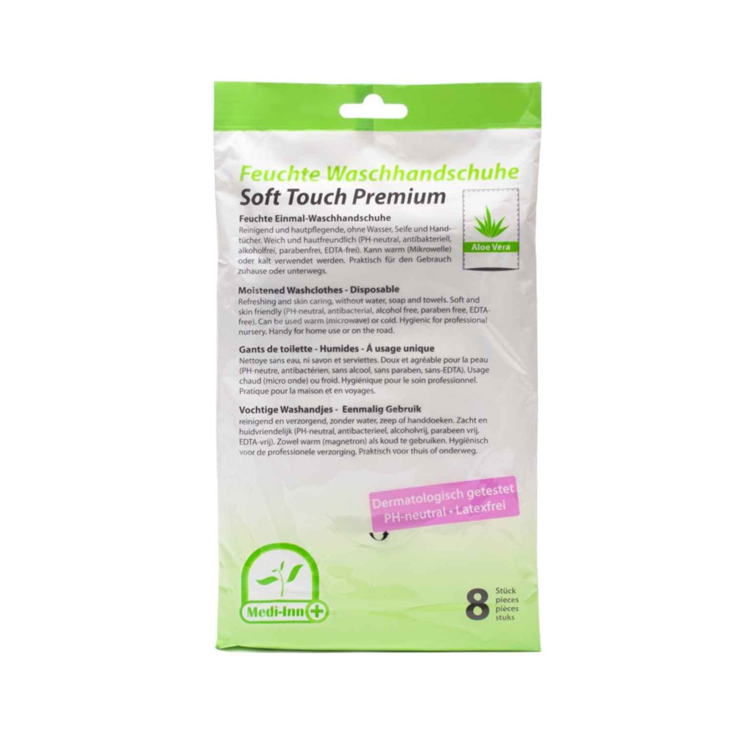 Medi-Inn Feuchte Einmal-Waschhandschuhe Soft Touch Premium, PH-neutral - 8 Stück