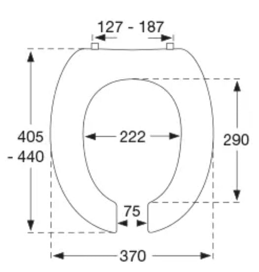 Pressalit Care WC-Sitz DANIA mit Deckel, stabilisierende Puffer, vorne Offen - R38000-D92999