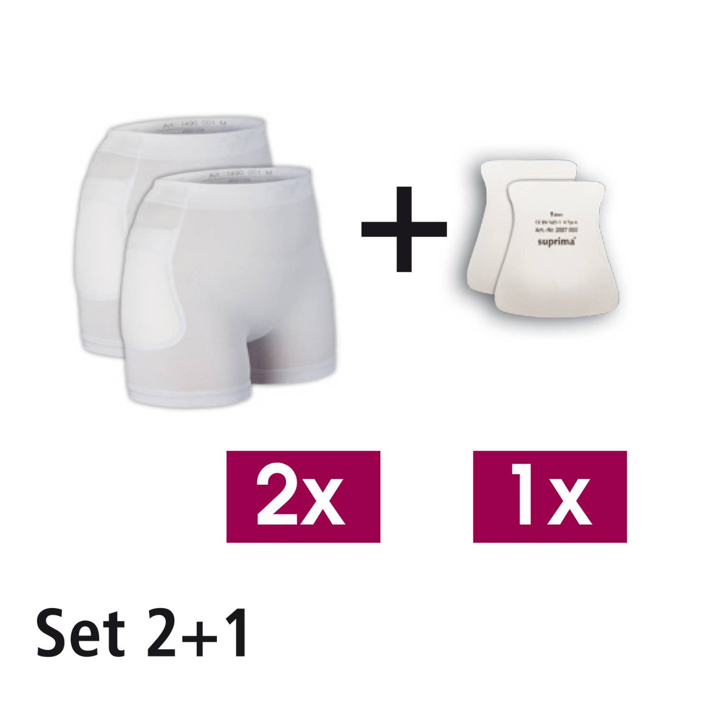Suprima 1494 001, Hüftschutz-Set 2+1: 2 Hüftschutz-Hosen/1 Paar Hüftschutz-Protektoren