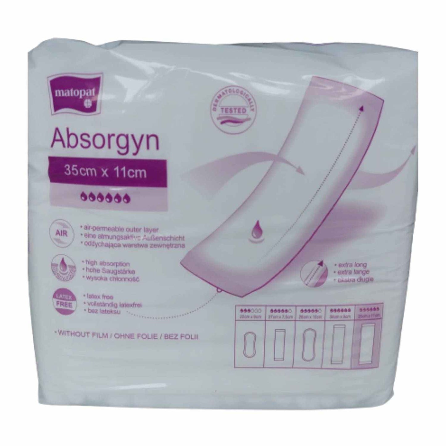 TZMO (Seni) Absorgyn Saugverstärker ohne Folie, Flocken-Rechteckvorlage unsteril, 35 x 11 cm