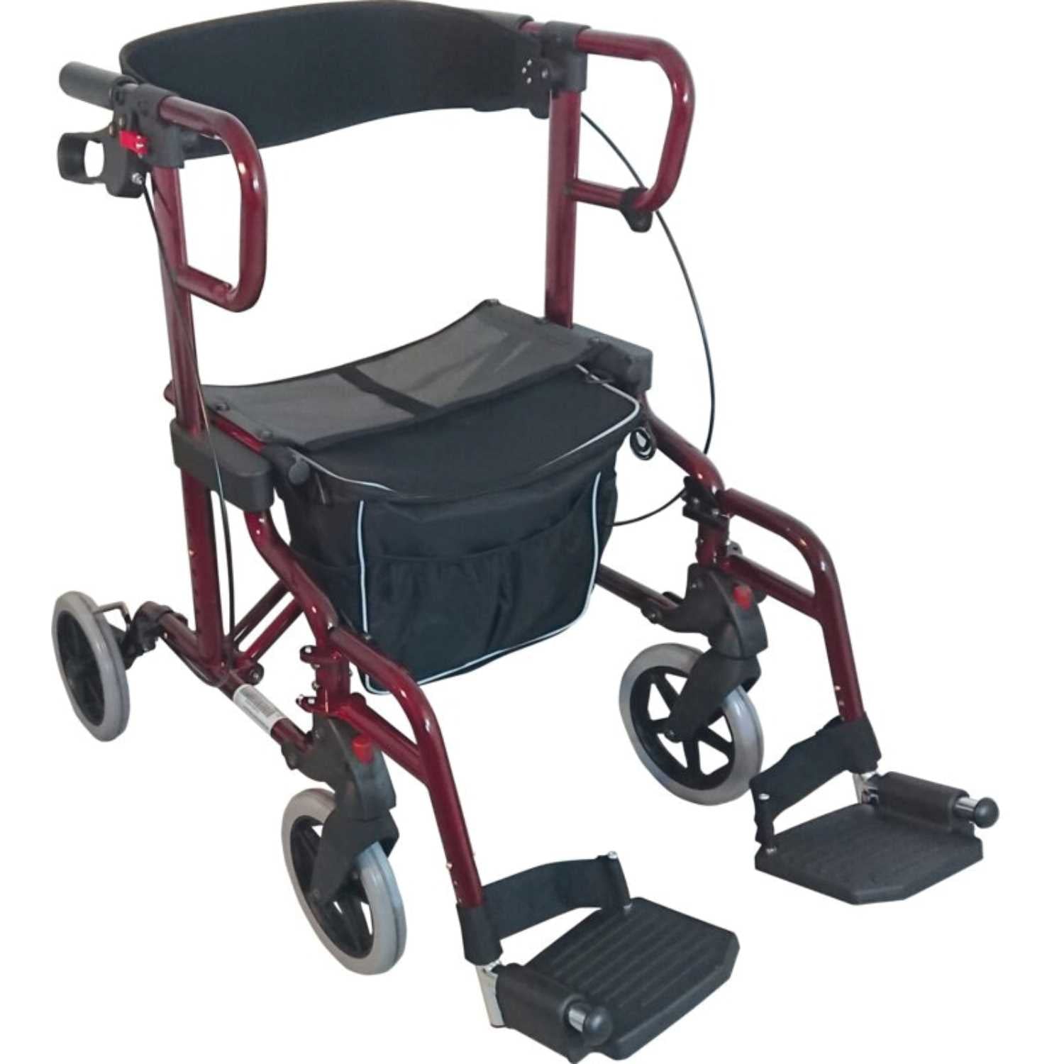 Drive Medical Diamond Deluxe - Rollator & Transportstuhl (2-in-1) doppelte Flexibilität, weinrot