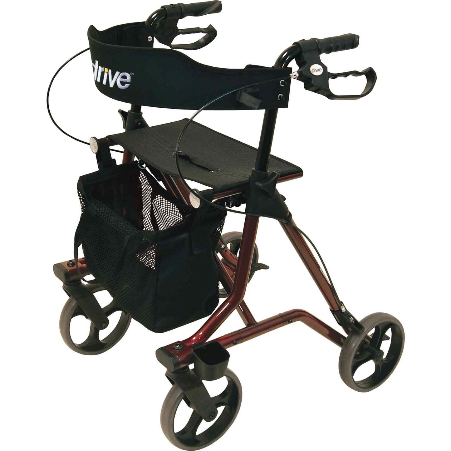 Drive Medical Leichtgewicht Rollator Torro inkl. Rückengurt, Tasche und Stockhalter - weinrot