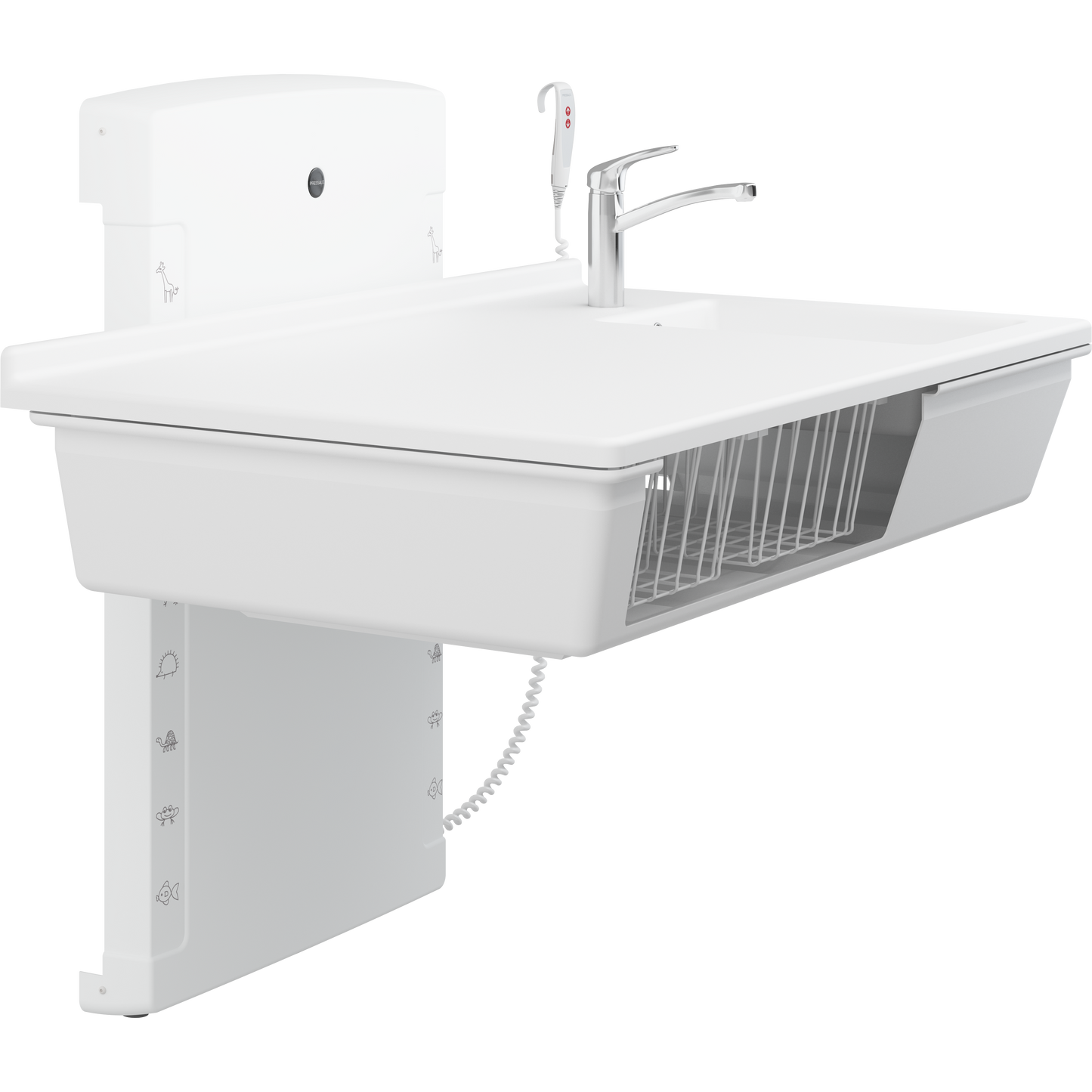 Pressalit Care Wickeltisch R8684000 / R8685000 inkl. Waschbecken & Handbrause, bis Bodennähe!  1.400 oder 1.800 mm, 75 kg Last