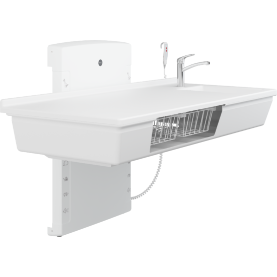 Pressalit Care Wickeltisch R8684000 / R8685000 inkl. Waschbecken & Handbrause, bis Bodennähe!  1.400 oder 1.800 mm, 75 kg Last