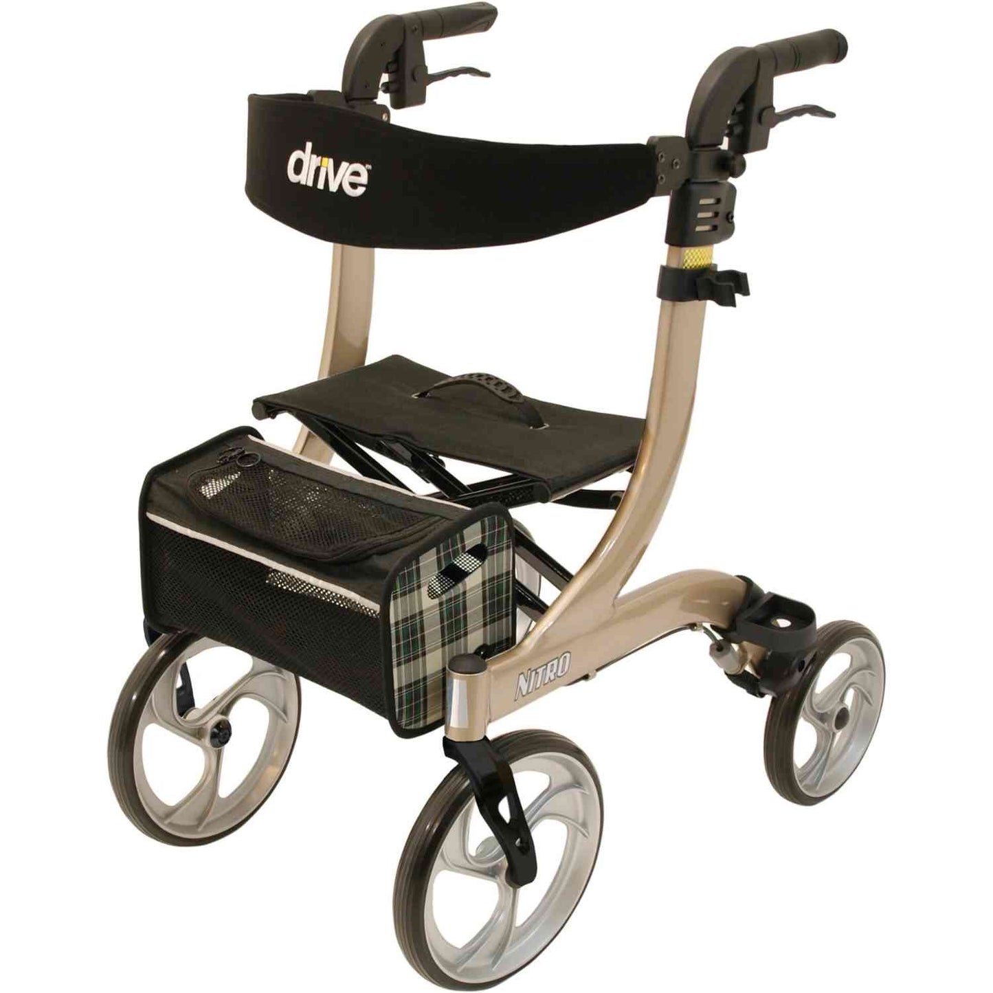 Drive Medical Premium Leichtgewicht Rollator Nitro, gepolsterter Sitz, alles inkl. - Gr. M, champagner