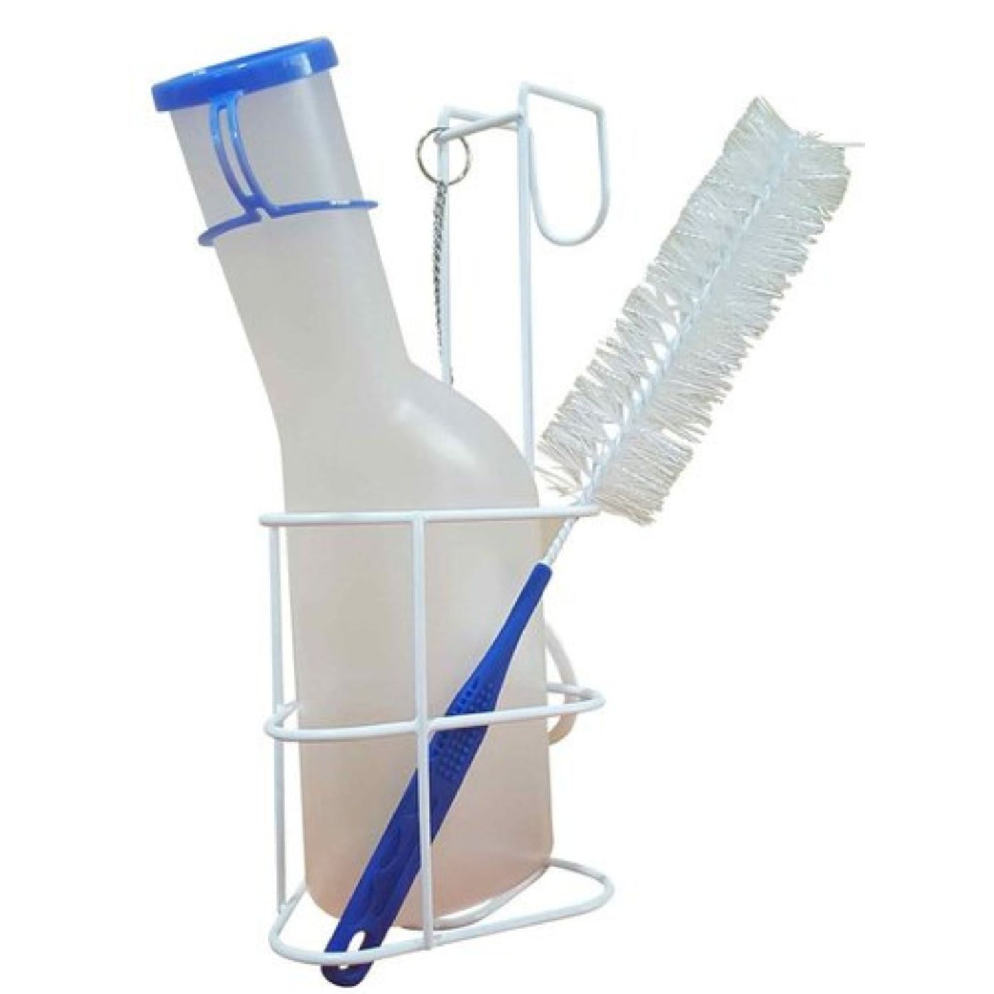 Urinflaschen-Set für Männer - Urinflasche (milchig) 1000 ml + Halter + Reinigungsbürste