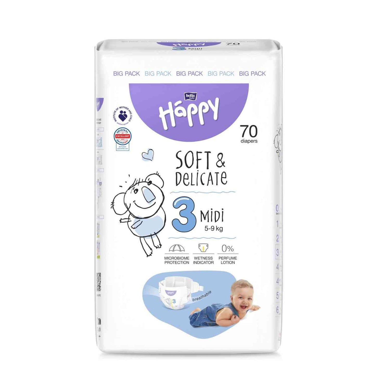 bella baby Happy Windeln "super weich" Gr. 3 (Midi) von 5 bis 9 kg - BIG PACK (70 Stück)