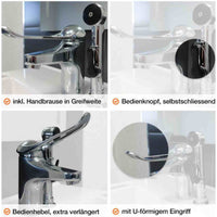 KIBOMED 101 - Armatur mit verlängertem, u-förmigen Bügel-Bedienhebel (MIT Handbrause), seniorengerecht