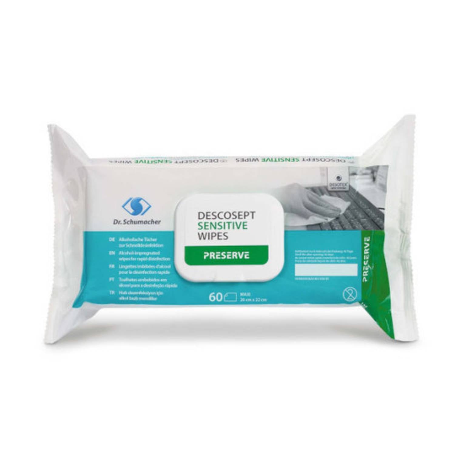 Descosept Sensitive Wipes, Alkoholische Schnelldesinfektionstücher - 20x22 cm, (60 Tücher)