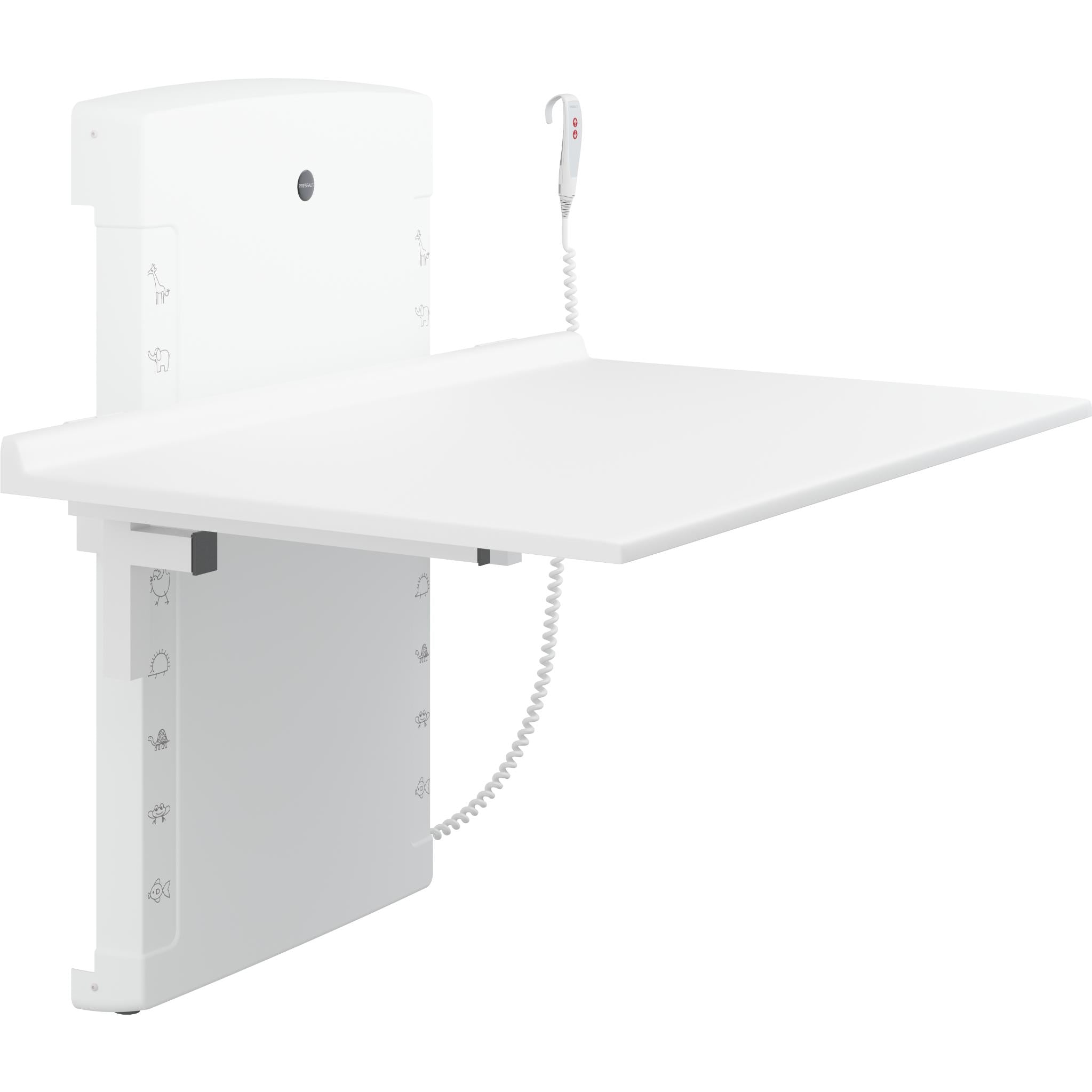 PRESSALIT Wickeltisch R8672000 / R8673000 – 800 x 1400 mm / 800 x 1800 mm, elektrisch höhenverstellbar, hochklappbar