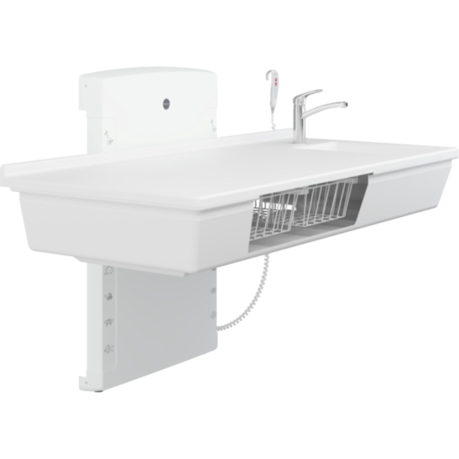 Pressalit Care Wickeltisch inkl. Waschbecken & Handbrause, bis Bodennähe! 1800 mm, 75 kg Last - R8685000