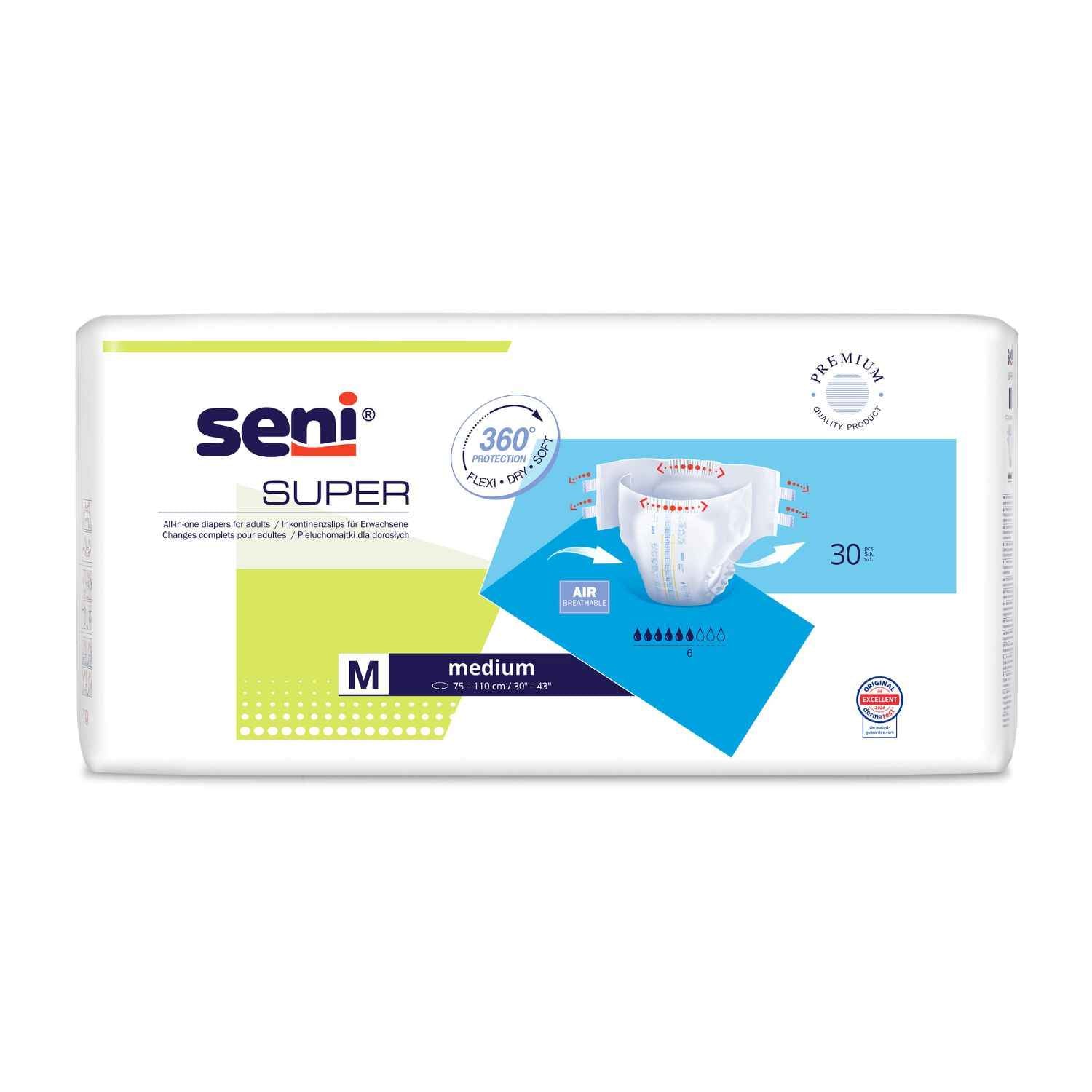Seni Super - Windeln für mittlere & schwere Inkontinenz - bis 2600 ml, Gr. M-XL