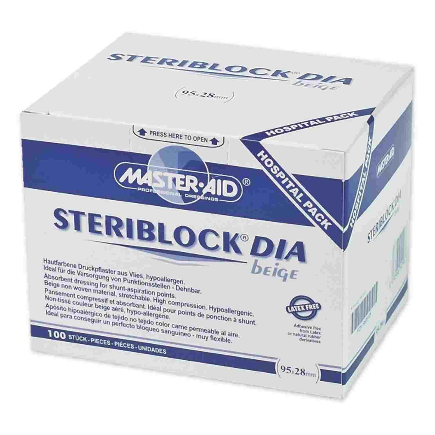 STERIBLOCK® DIA beige - steriles Kompressionspflaster, blutstillend, 95x28 mm - 100 Stück