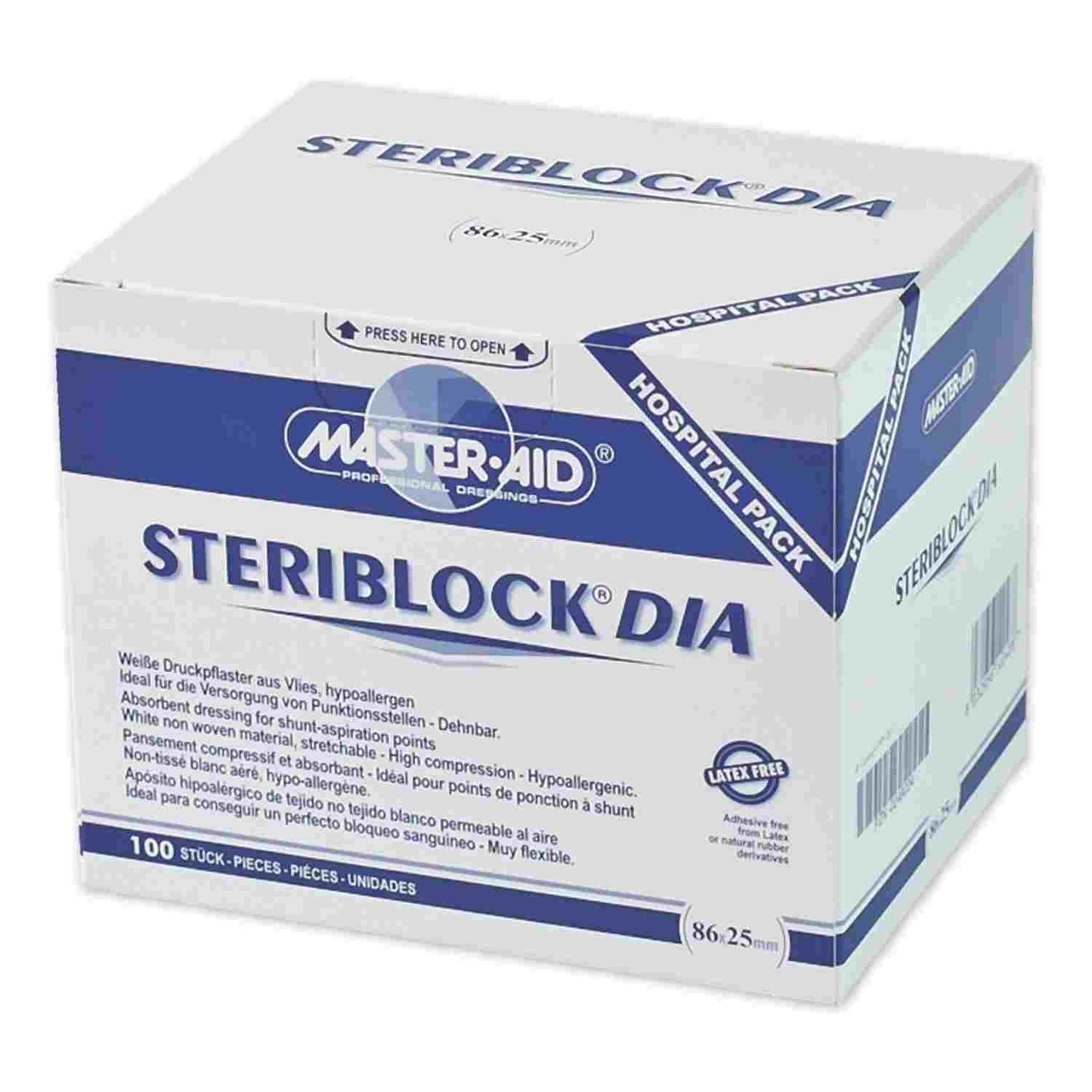 STERIBLOCK® DIA - steriles Kompressionspflaster, blutstillend, 86x25 mm - 100 Stück
