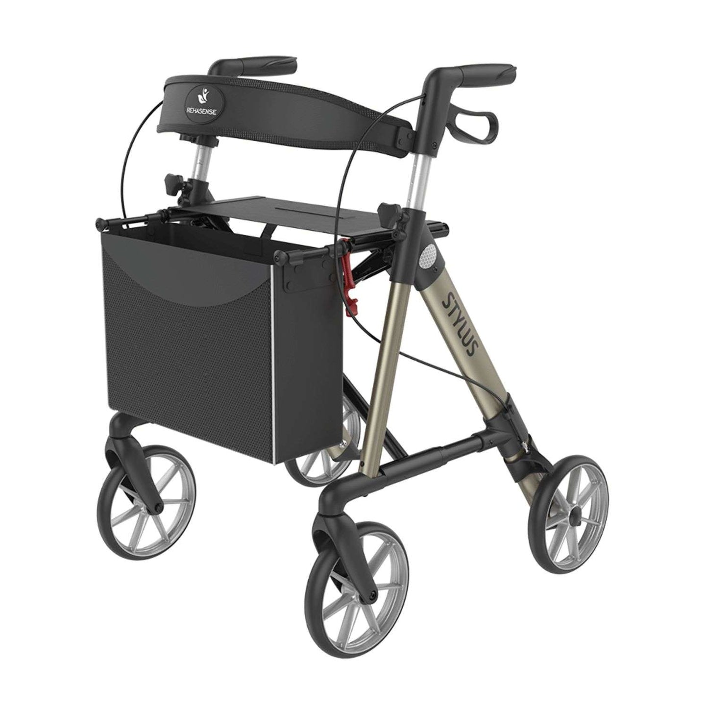 Rehasense Stylus M, Champagner – Leichtgewichtrollator inkl. Rückengurt | 6,3 kg, Gr. 135-170 cm (HMV: 10.50.04.1255)