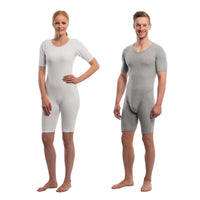 Suprima 4697, Pflegebody BW/Lycra Kurzarm, kurzem Bein, Bein-RV, unisex - weiß & grau, Gr. S-XXL